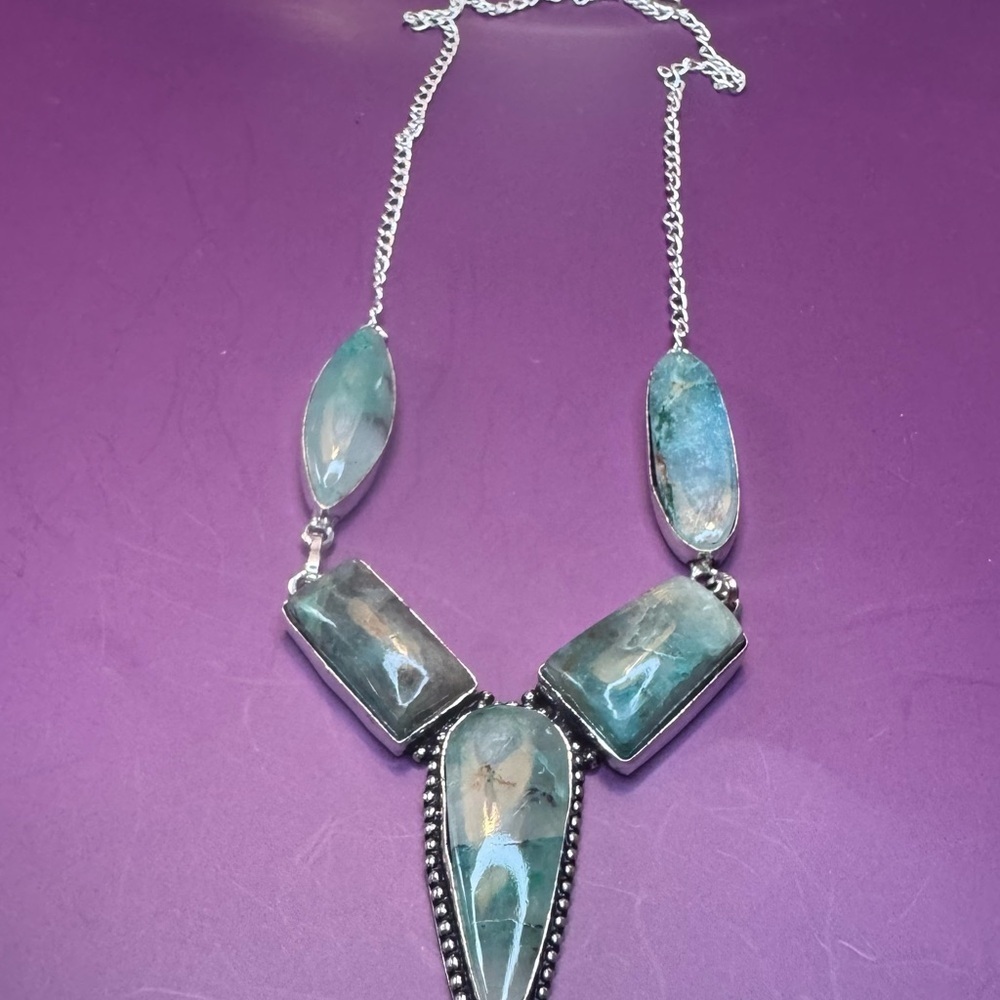 Blue Apatite 925 Silver Plated Necklace 16"